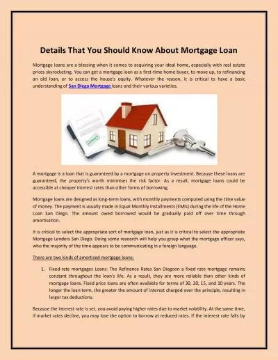 Details That You Should Know About Mortgage Loan
