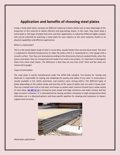 Application and benefits of choosing steel plates