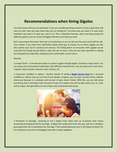 Recommendations when hiring Gigolos