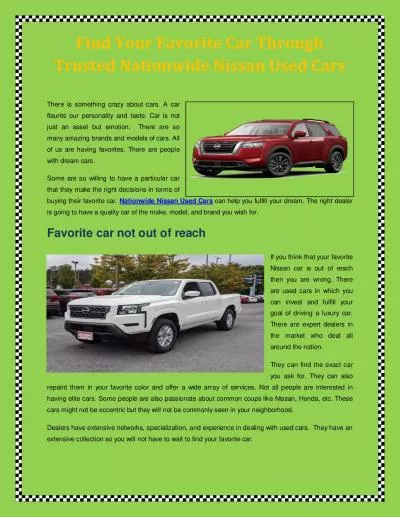 Find Your Favorite Car Through Trusted Nationwide Nissan Used Cars