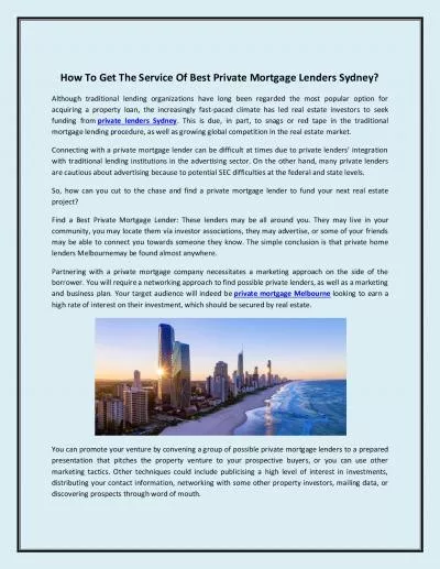 How To Get The Service Of Best Private Mortgage Lenders Sydney?