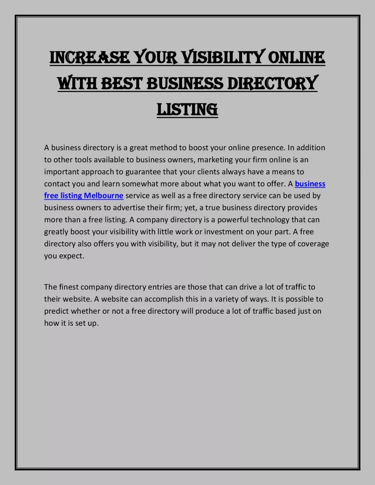 PDF-Increase Your Visibility Online With Best Business Directory Listing