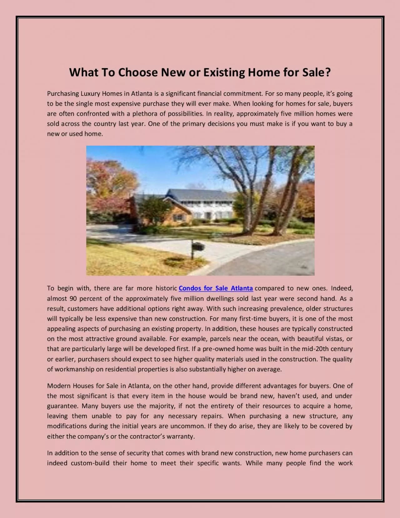 What To Choose New or Existing Home for Sale?