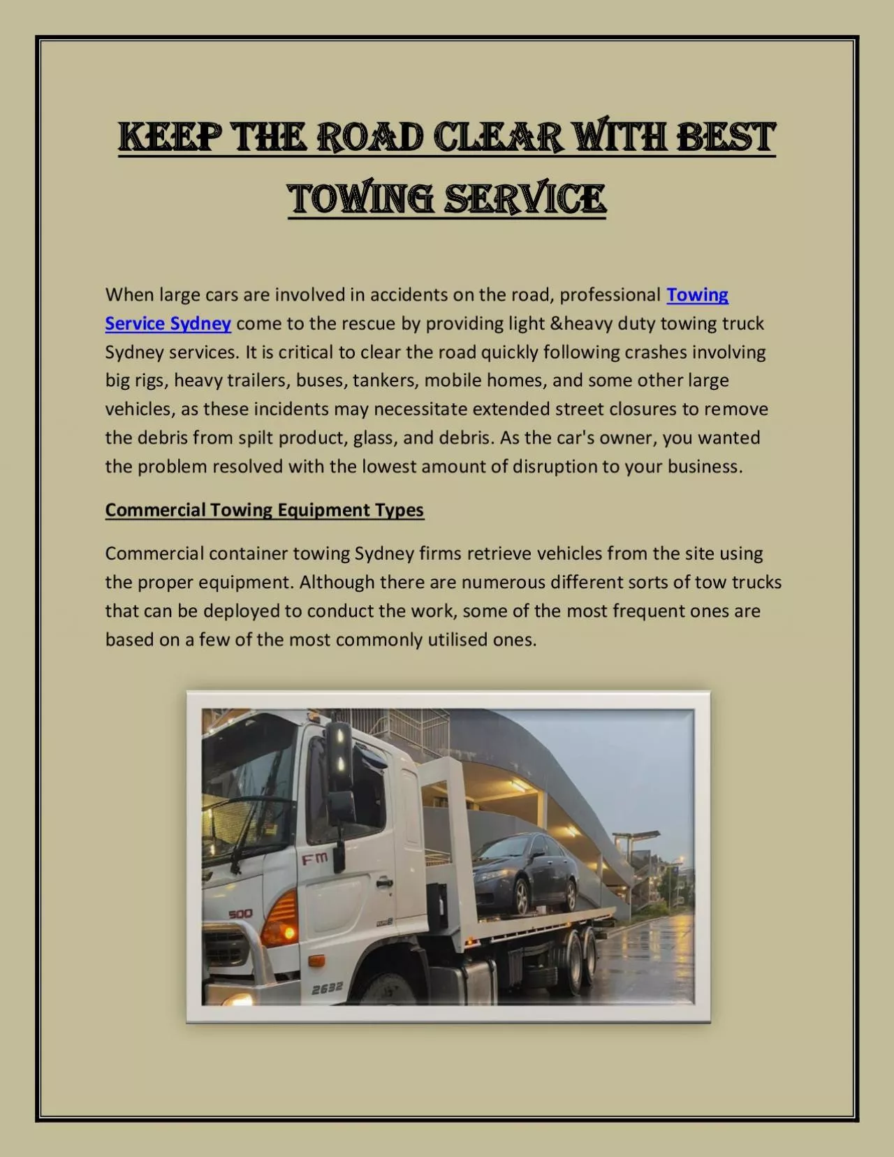 PDF-Keep The Road Clear With Best Towing Service