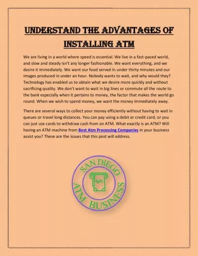 Understand The Advantages of Installing ATM