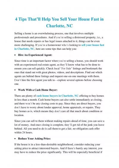 4 Tips That’ll Help You Sell Your House Fast in Charlotte, NC