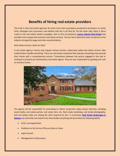 Benefits of hiring real estate providers