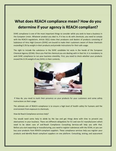 What does REACH compliance mean? How do you determine if your agency is REACH compliant?