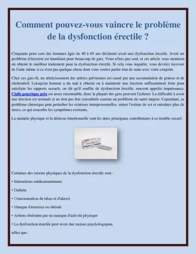 Comment pouvez-vous vaincre le problème de la dysfonction érectile ?