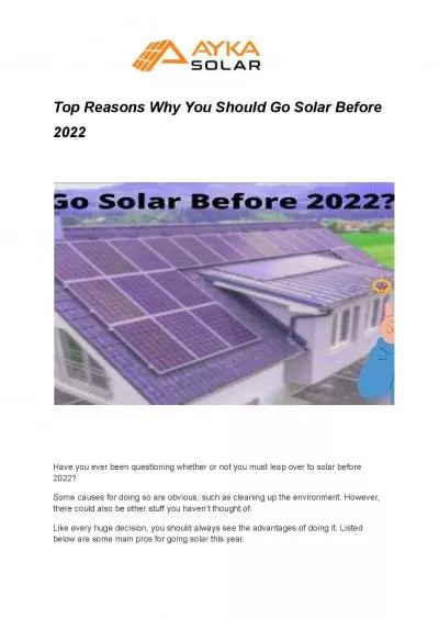 Top Reasons Why You Should Go Solar Before 2022