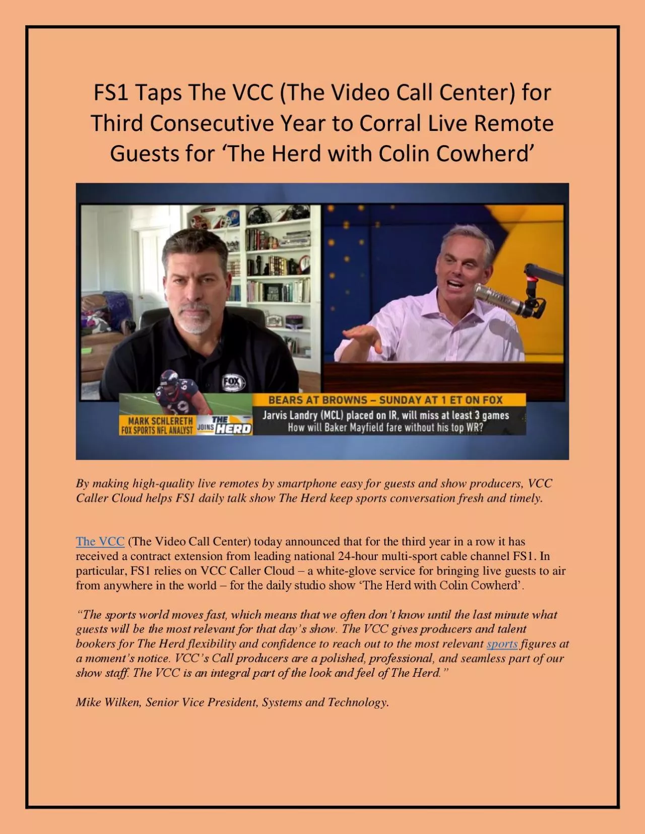 FS1 Taps The VCC for Third Consecutive Year to Corral Live Remote Guests for ‘The Herd