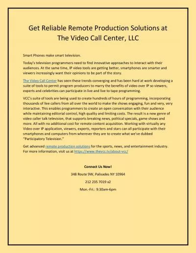 Get Reliable Remote Production Solutions at The Video Call Center, LLC
