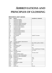 PRINCIPLES OF GLOSSINGAbbreviations used in glosses  Gloss legend morp