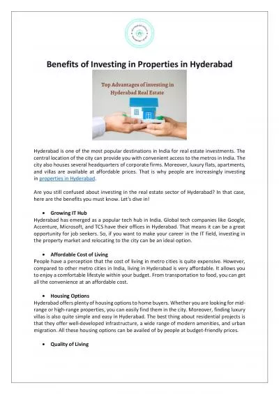 Benefits of Investing in Properties in Hyderabad