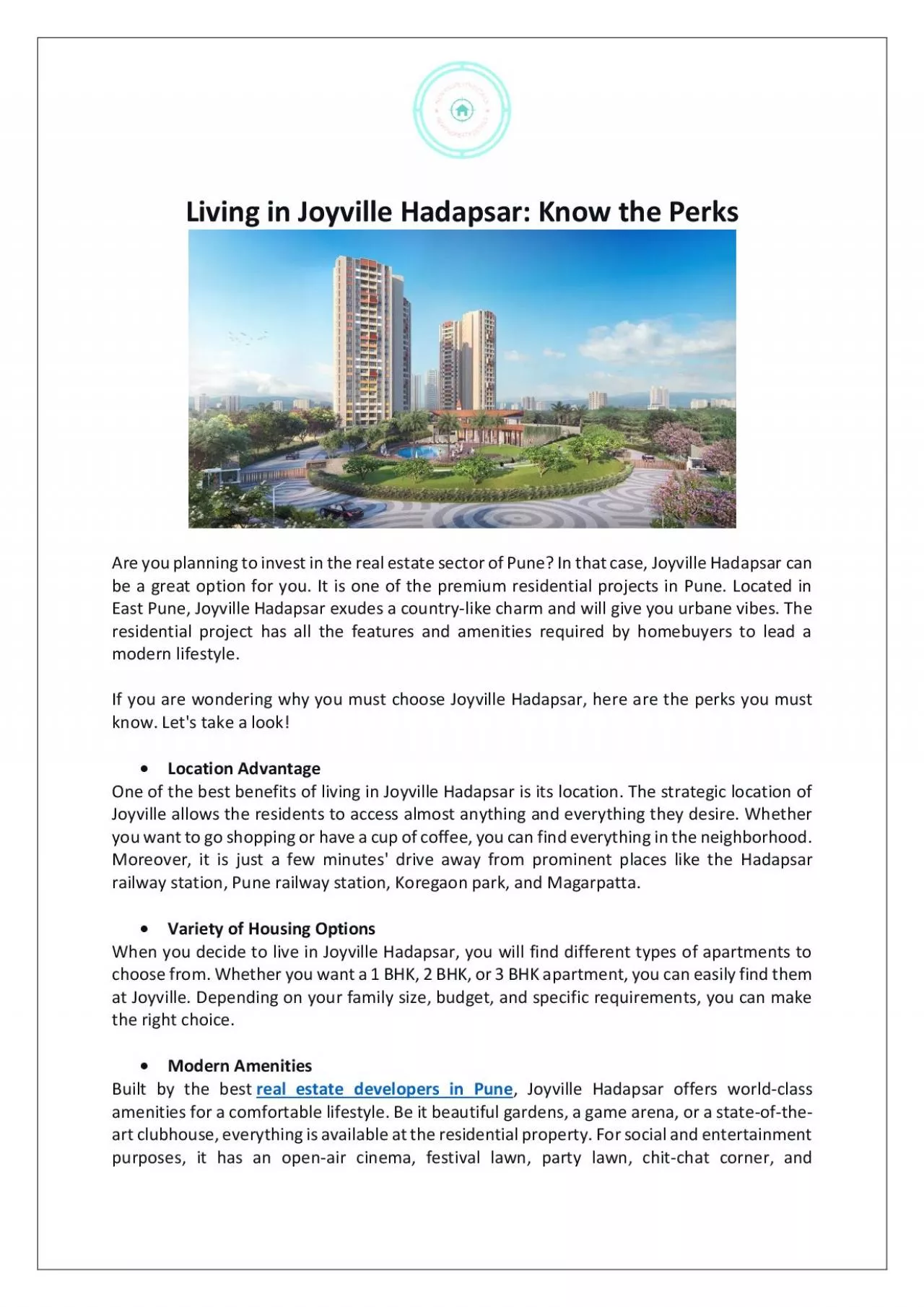 PDF-Living in Joyville Hadapsar: Know the Perks