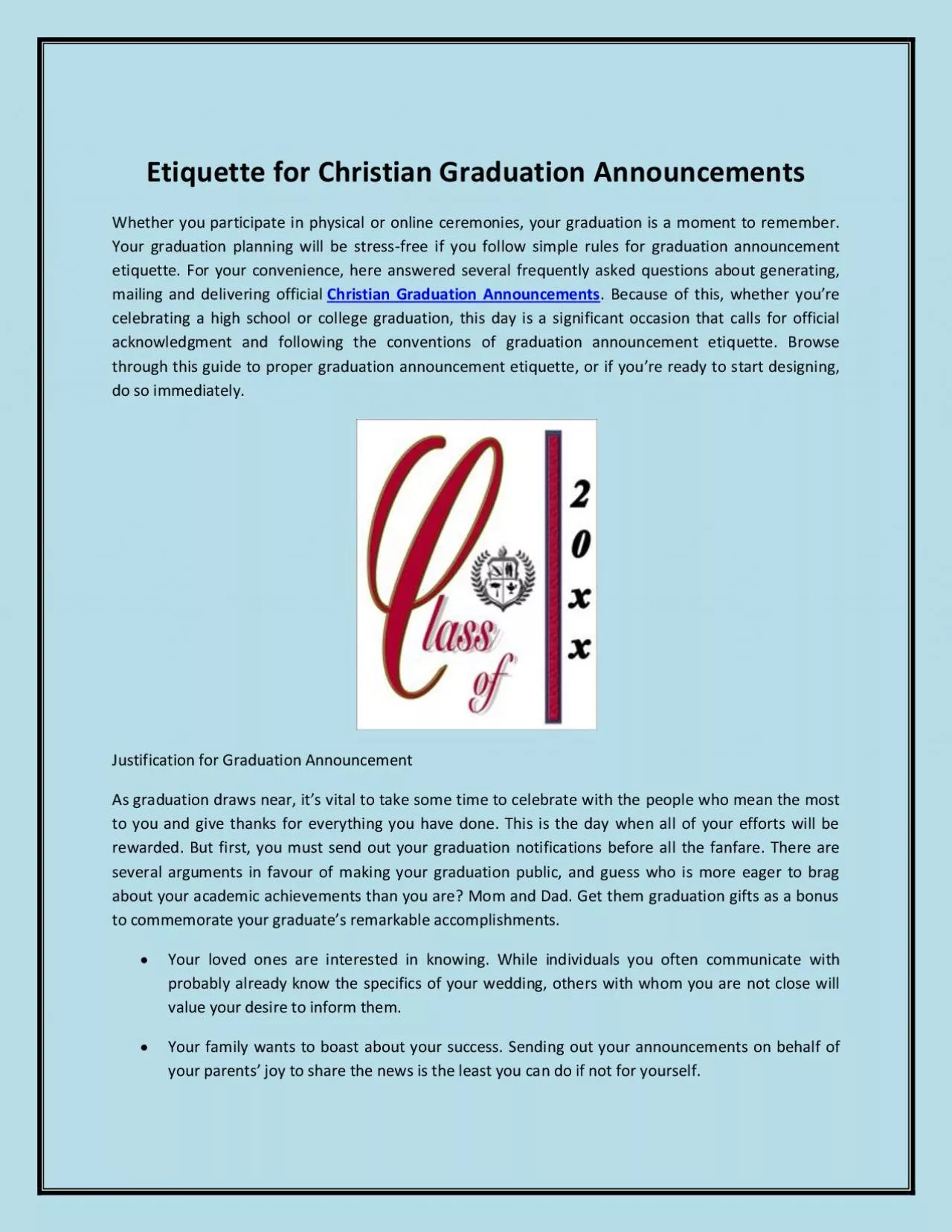 Etiquette for Christian Graduation Announcements