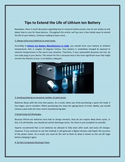 Tips to Extend the Life of Lithium Ion Battery