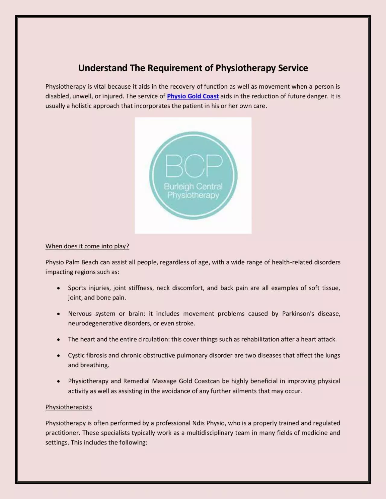 PDF-Understand The Requirement of Physiotherapy Service