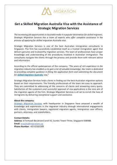 Get a Skilled Migration Australian Visa with the Assistance of Strategic Migration Services