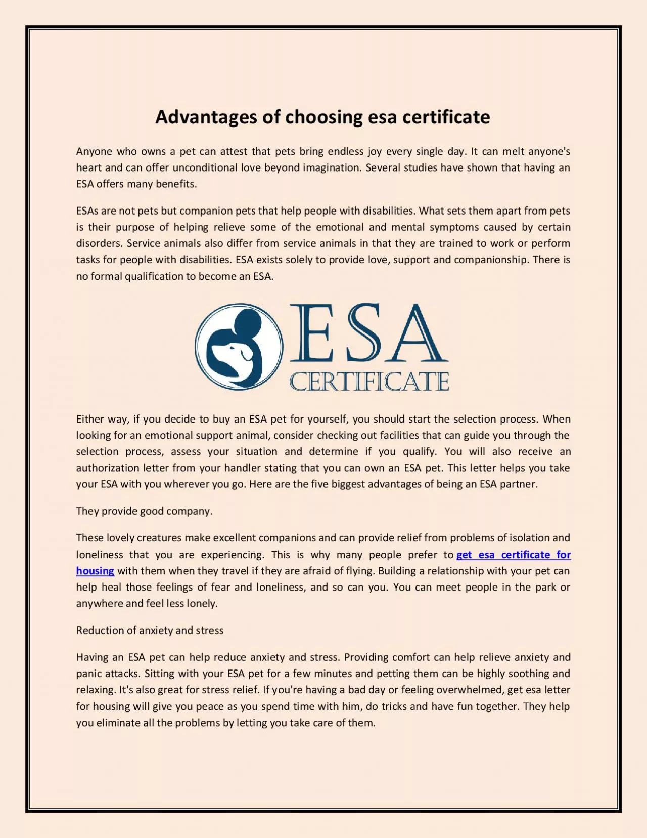 Advantages of choosing esa certificate