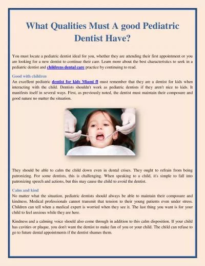 What Qualities Must A good Pediatric Dentist Have?