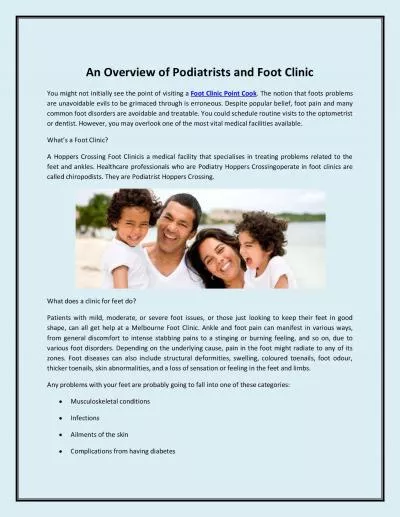 An Overview of Podiatrists and Foot Clinic