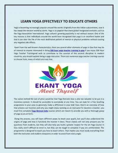 LEARN YOGA EFFECTIVELY TO EDUCATE OTHERS