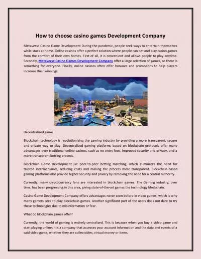 How to choose casino games Development Company