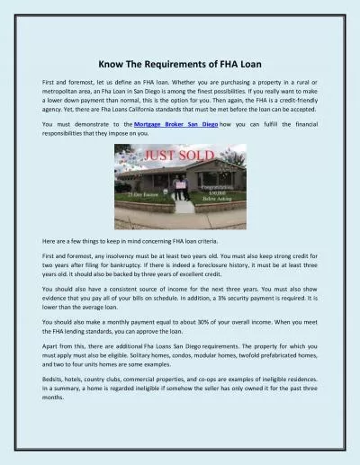 Know The Requirements of FHA Loan