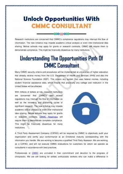 Opportunities With CMMC Consultant