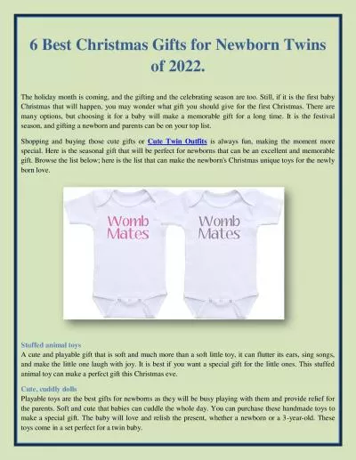 6 Best Christmas Gifts for Newborn Twins of 2022.