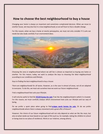 How to choose the best neighbourhood to buy a house