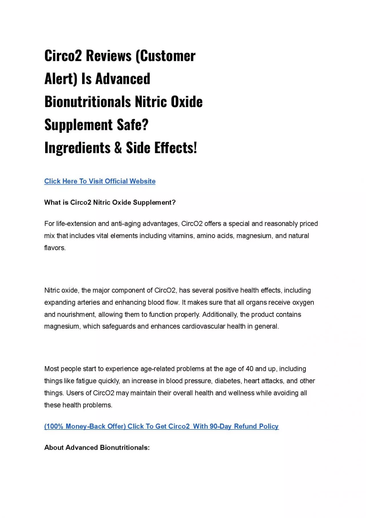 PDF-Circo2 Reviews (Customer Alert) Is Advanced Bionutritionals Nitric Oxide Supplement Safe?