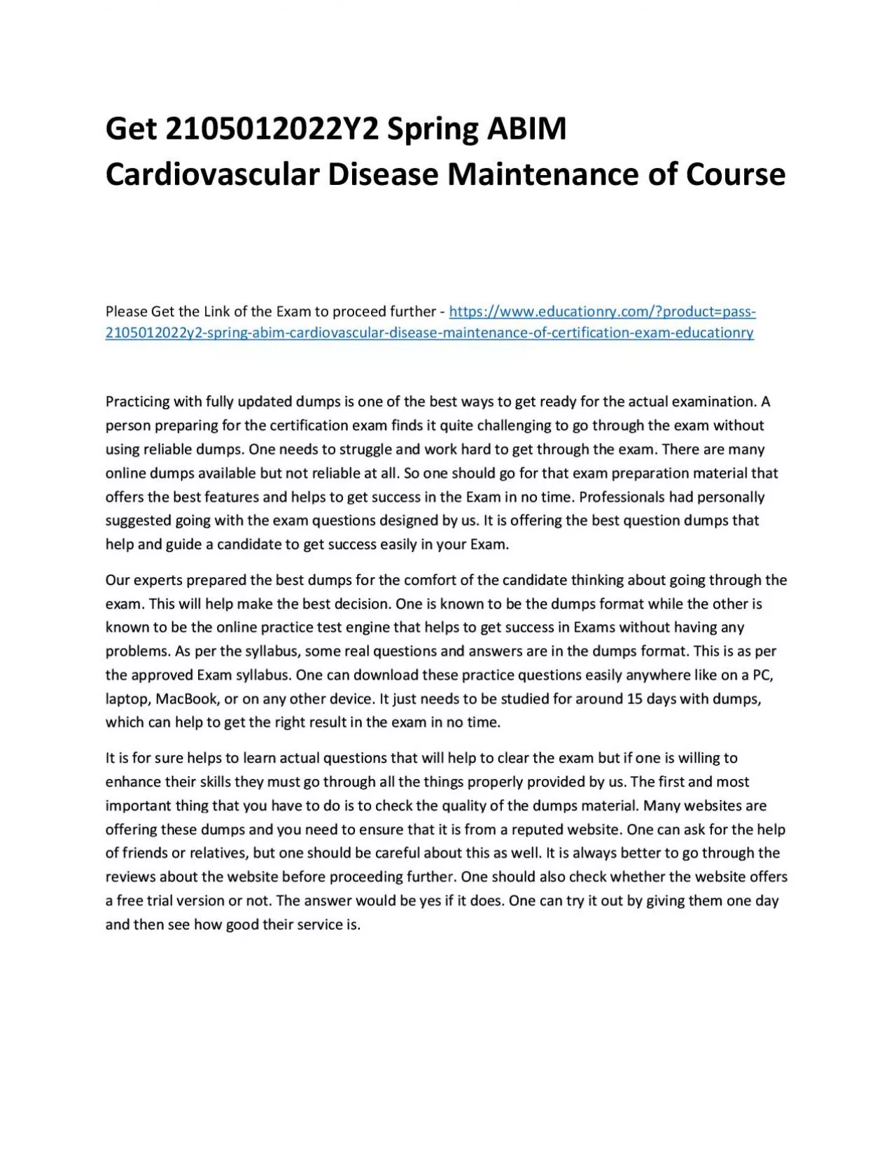 2105012022Y2 Spring ABIM Cardiovascular Disease Maintenance