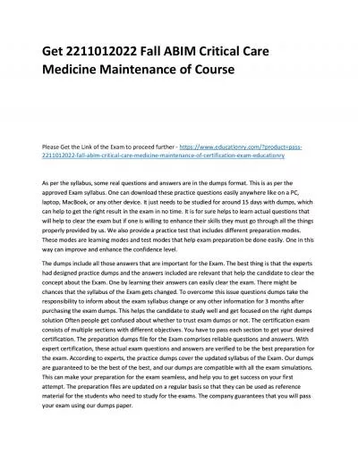 2211012022 Fall ABIM Critical Care Medicine Maintenance