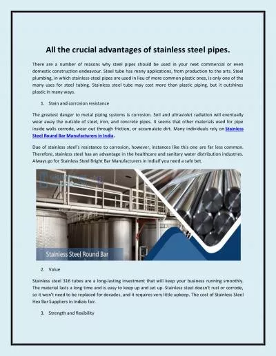 All the crucial advantages of stainless steel pipes.