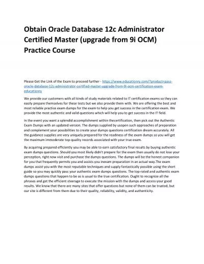 Oracle Database 12c Administrator Certified Master