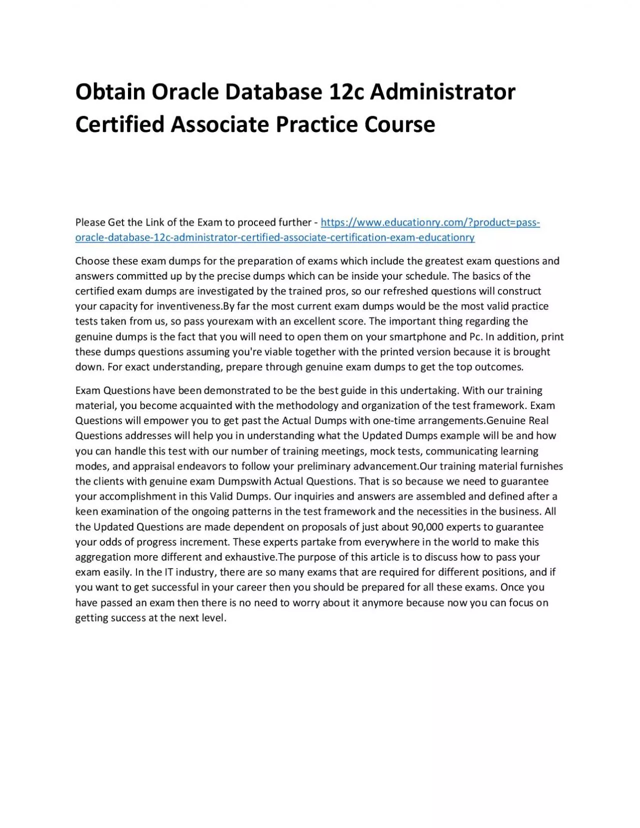 PDF-Oracle Database 12c Administrator Certified Associate