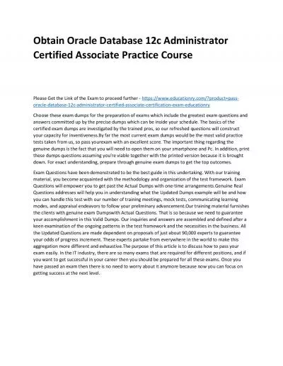 Oracle Database 12c Administrator Certified Associate