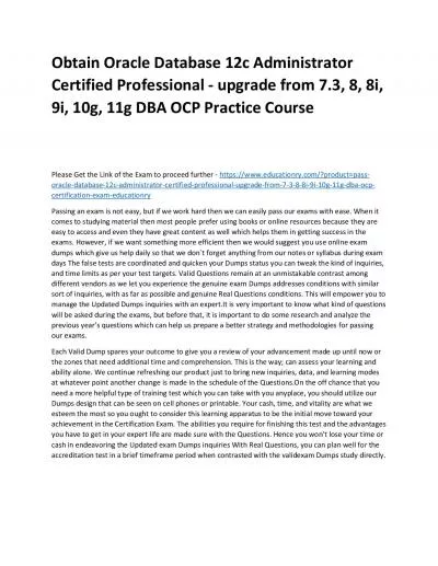 Oracle Database 12c Administrator Certified Professional - upgrade from 7.3, 8, 8i, 9i, 10g, 11g DBA OCP