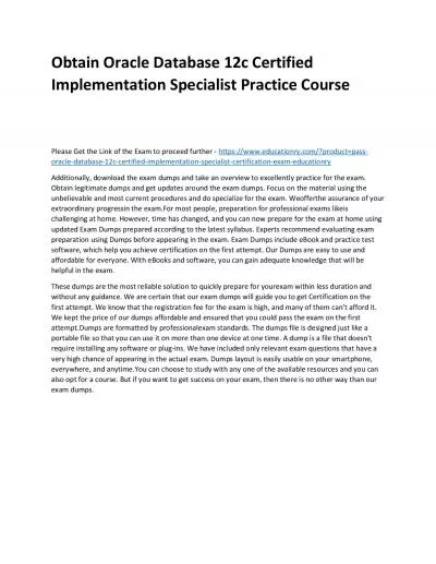 Oracle Database 12c Certified Implementation Specialist