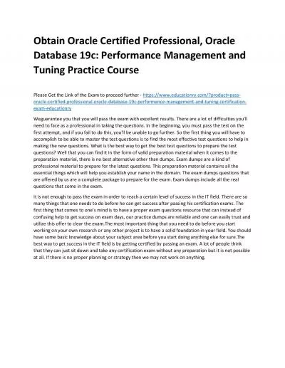 Oracle Certified Professional, Oracle Database 19c: Performance Management and Tuning