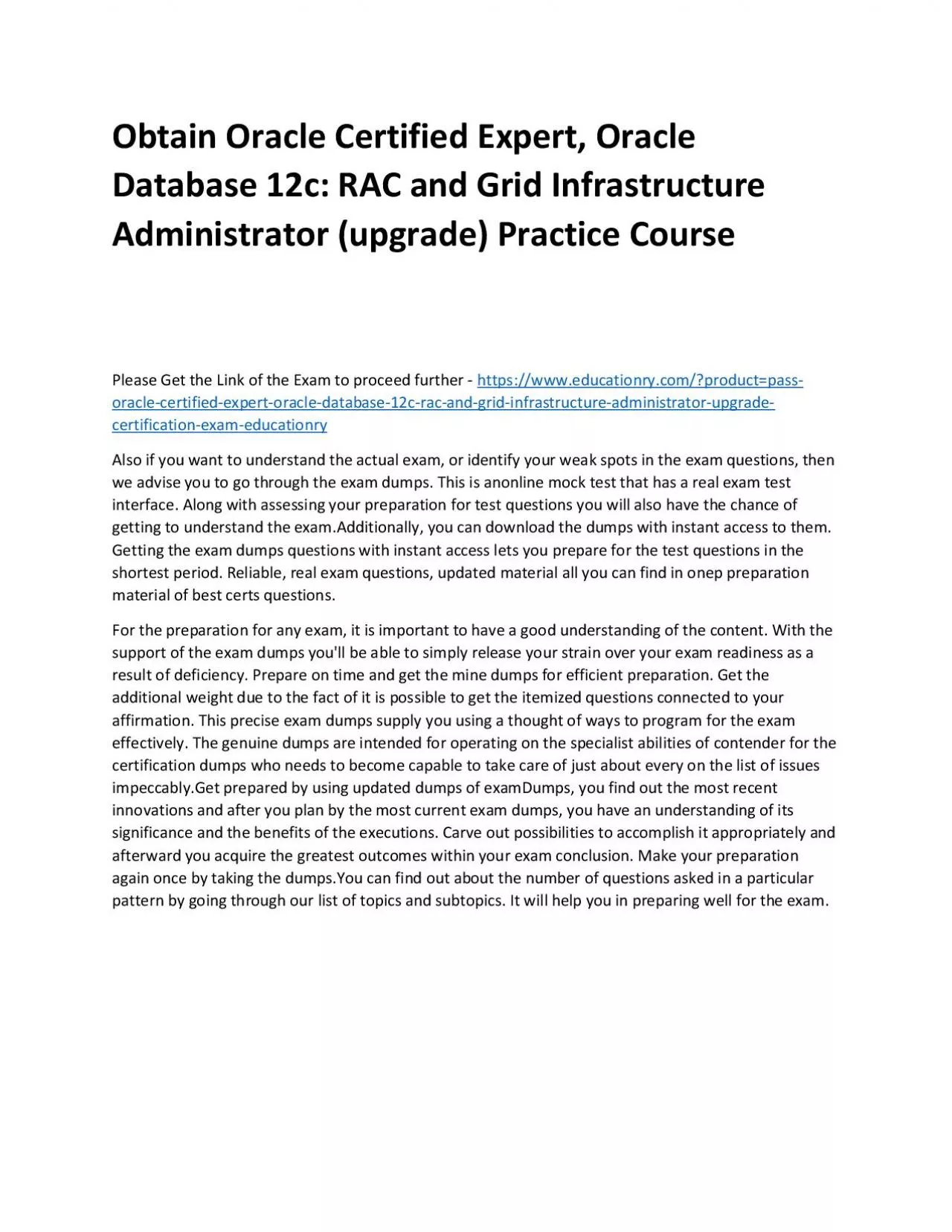 PDF-Oracle Certified Expert, Oracle Database 12c: RAC and Grid Infrastructure Administrator