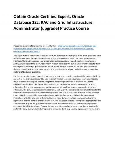 Oracle Certified Expert, Oracle Database 12c: RAC and Grid Infrastructure Administrator (upgrade)