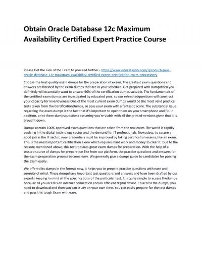 Obtain Oracle Database 12c Maximum Availability Certified Expert Practice Course