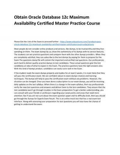 Oracle Database 12c Maximum Availability Certified Master