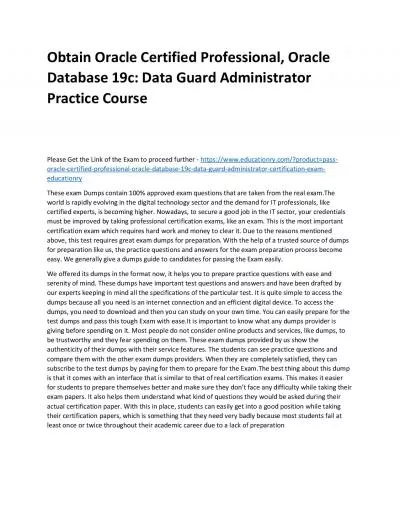 Oracle Certified Professional, Oracle Database 19c: Data Guard Administrator