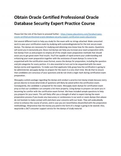 Oracle Certified Professional Oracle Database Security Expert