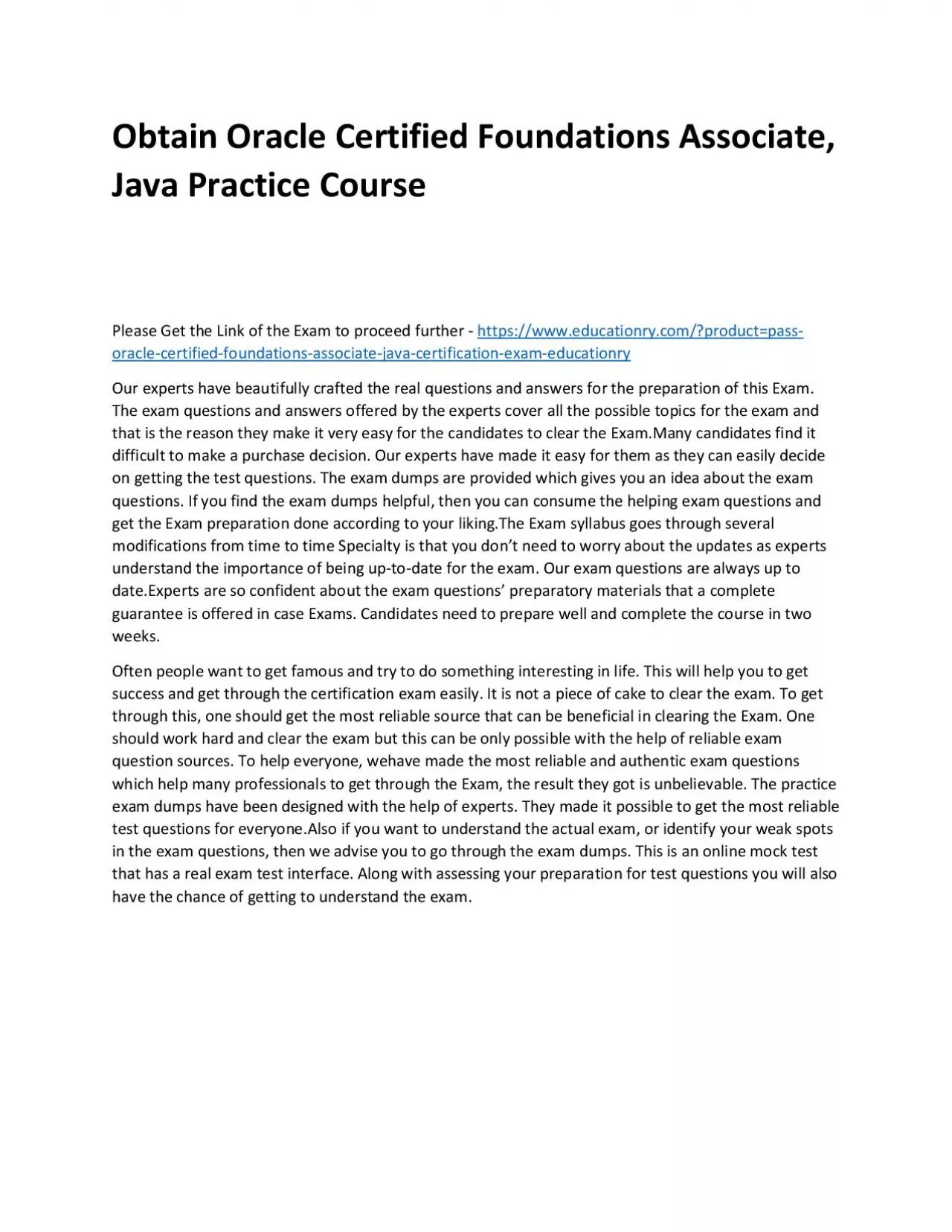 PDF-Oracle Certified Foundations Associate, Java