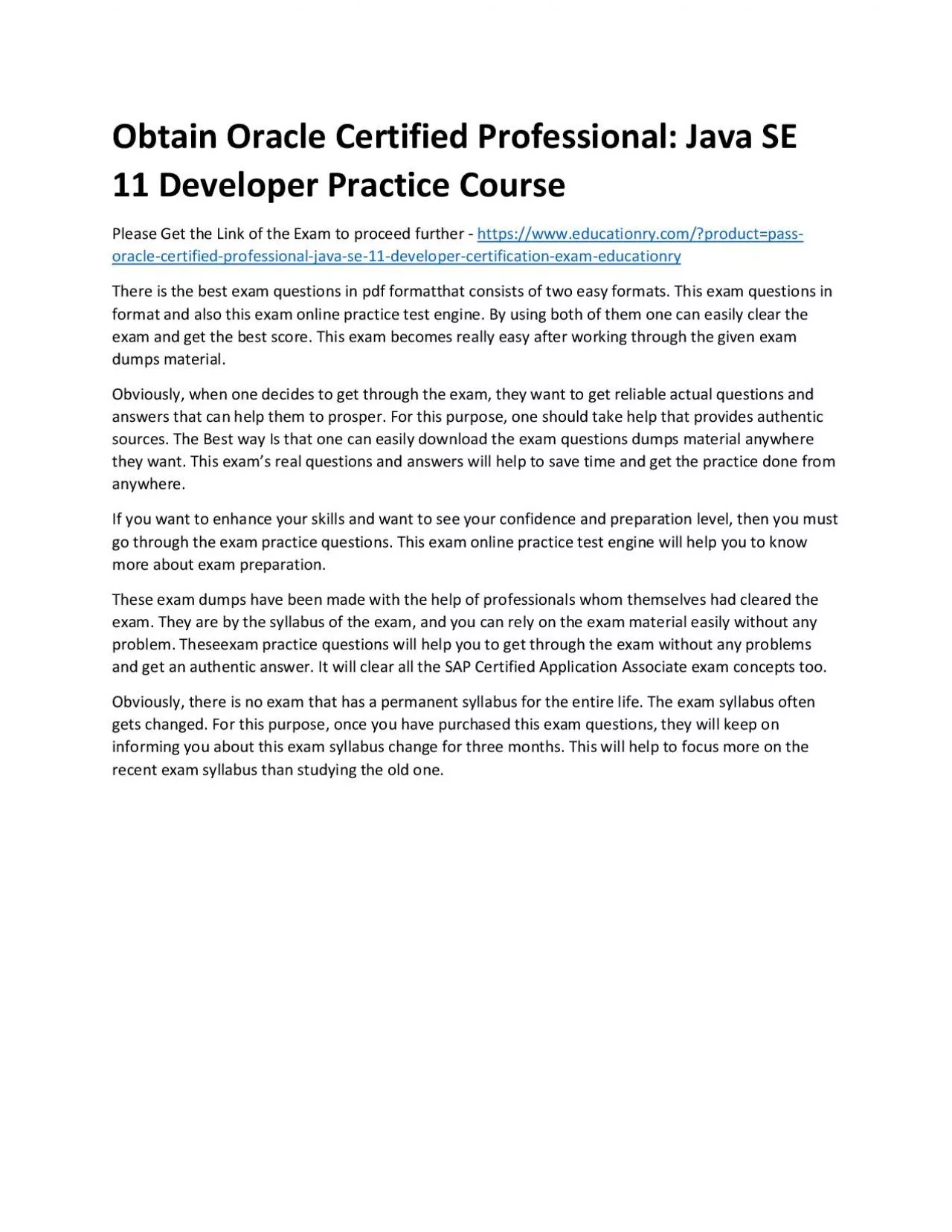 PDF-Oracle Certified Professional: Java SE 11 Developer